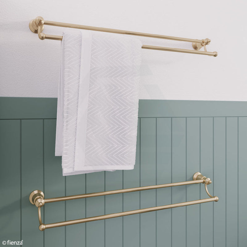 Fienza Lillian Urban Brass Double Towel Rail Brushed Gold Rails