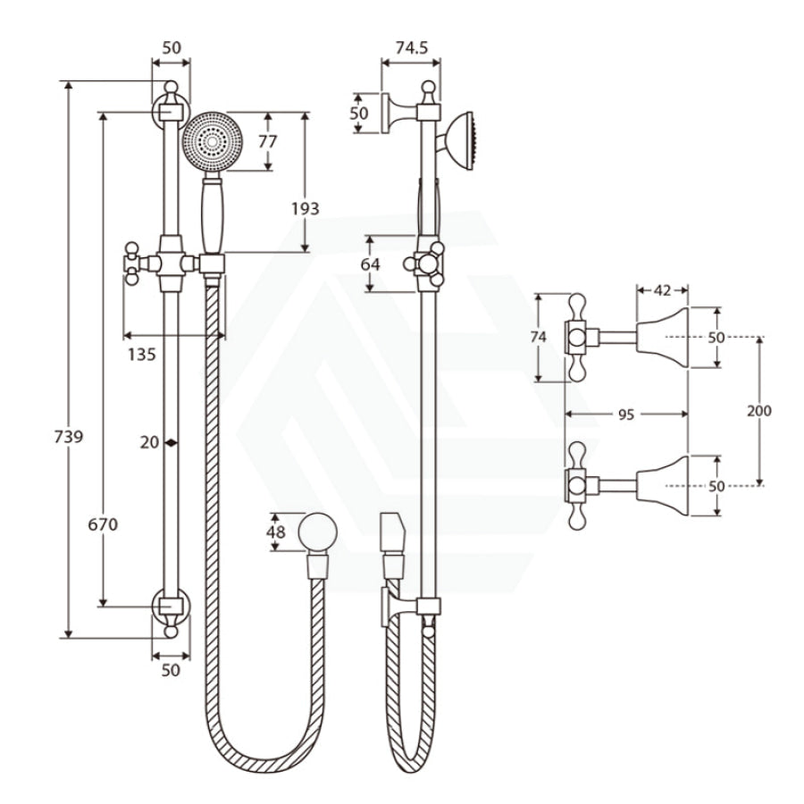 Fienza Lillian Urban Brass Rail Shower Set With Handheld