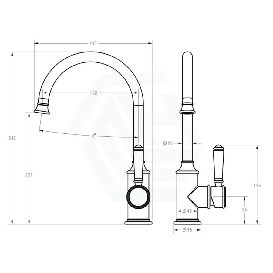 G#9(Gold) Ikon Clasico Brushed Gold Brass Gooseneck Sink Mixer With Brass/Ceramic Handle Swivel