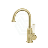 G#2(Gold) Ikon Clasico Gooseneck Brushed Gold Solid Brass Basin Mixer Brass/Ceramic Handle Tall