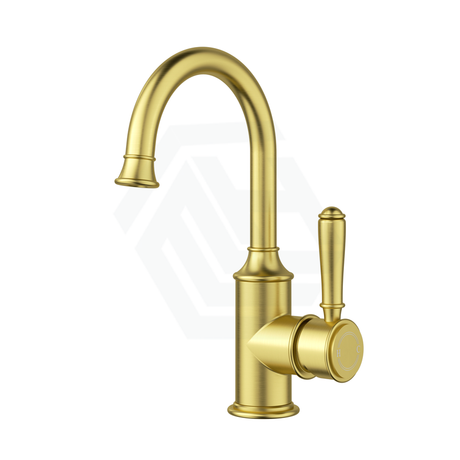 G#9(Gold) Ikon Clasico Gooseneck Brushed Gold Solid Brass Basin Mixer For Vanity And Sink