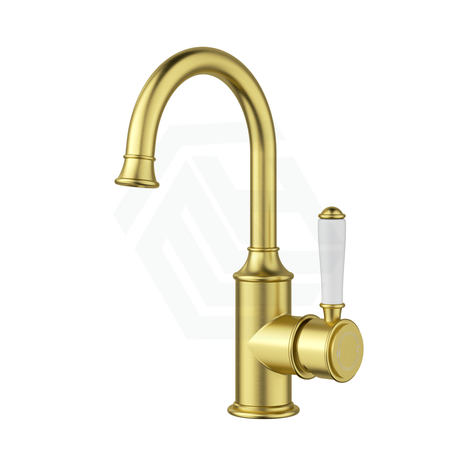 G#9(Gold) Ikon Clasico Gooseneck Brushed Gold Solid Brass Basin Mixer For Vanity And Sink