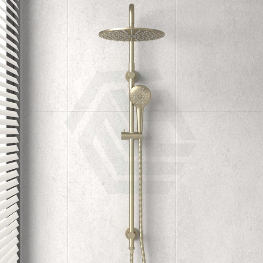 G#2(Gold) Meir 300Mm Round Pvd Tiger Bronze Twin Shower Station Universal Water Inlet 3 Functions