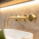 Meir Circular Wall Taps Quarter Turn Tiger Bronze Top Assemblies