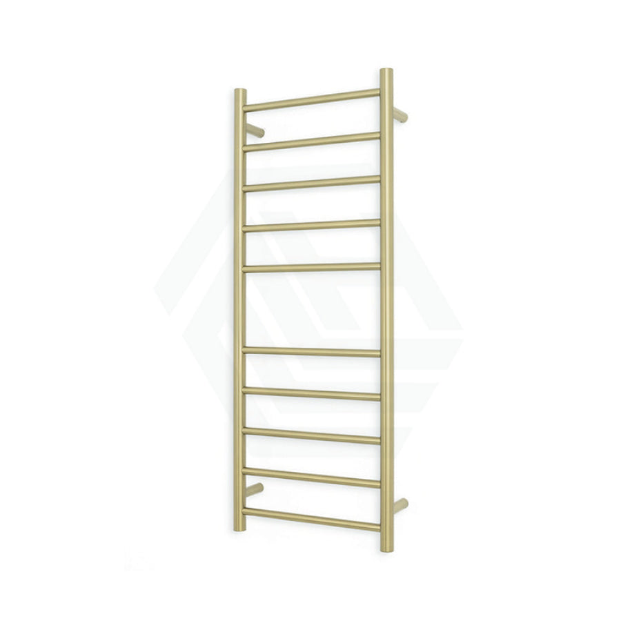 G#8(Gold) Radiant Light Gold Heated Round Ladder Towel Rail 430 X 1100Mm 10 Bars Bottom Left Rails