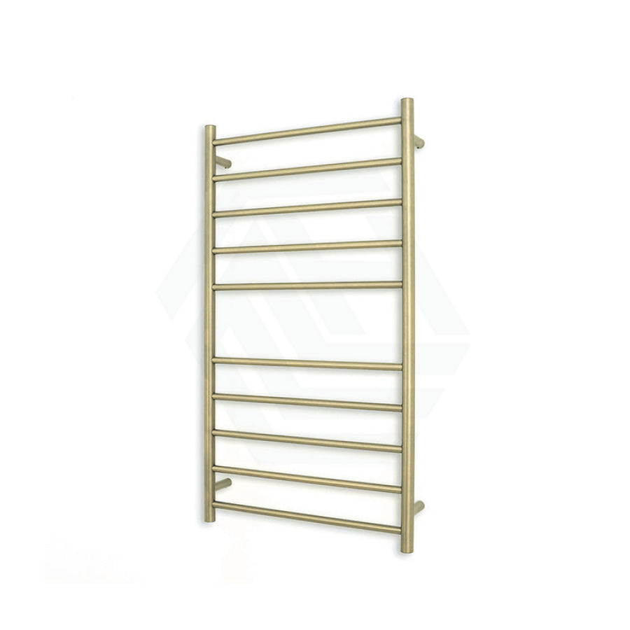 Radiant Light Gold Heated Round Ladder Towel Rail 600 X 1100Mm 10 Bars Bottom Left Rails