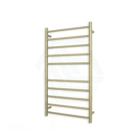 Radiant Light Gold Heated Round Ladder Towel Rail 600 X 1100Mm 10 Bars Bottom Left Rails