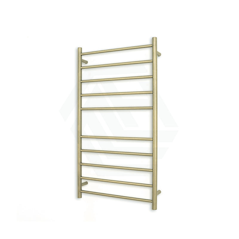 Radiant Light Gold Heated Round Ladder Towel Rail 600 X 1100Mm 10 Bars Bottom Left Rails