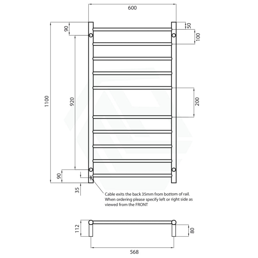 Radiant Light Gold Heated Round Ladder Towel Rail 600 X 1100Mm 10 Bars Rails