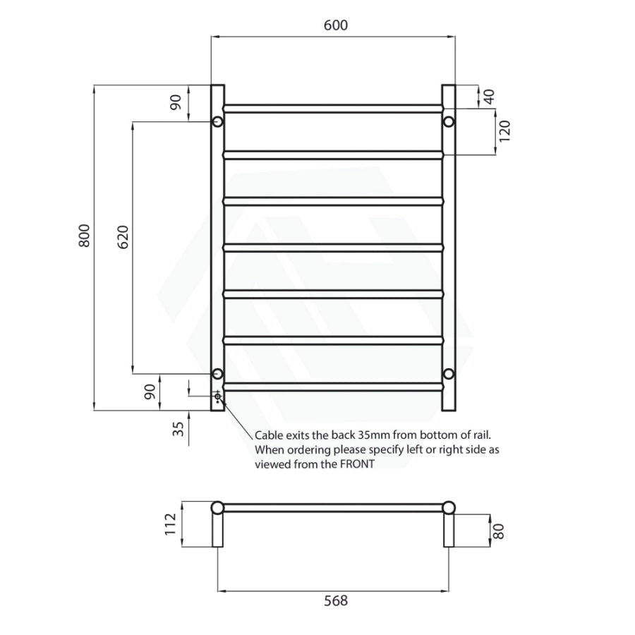 G#2(Gold) Radiant Light Gold Heated Round Ladder Towel Rail 600 X 800Mm 7 Bars Rails