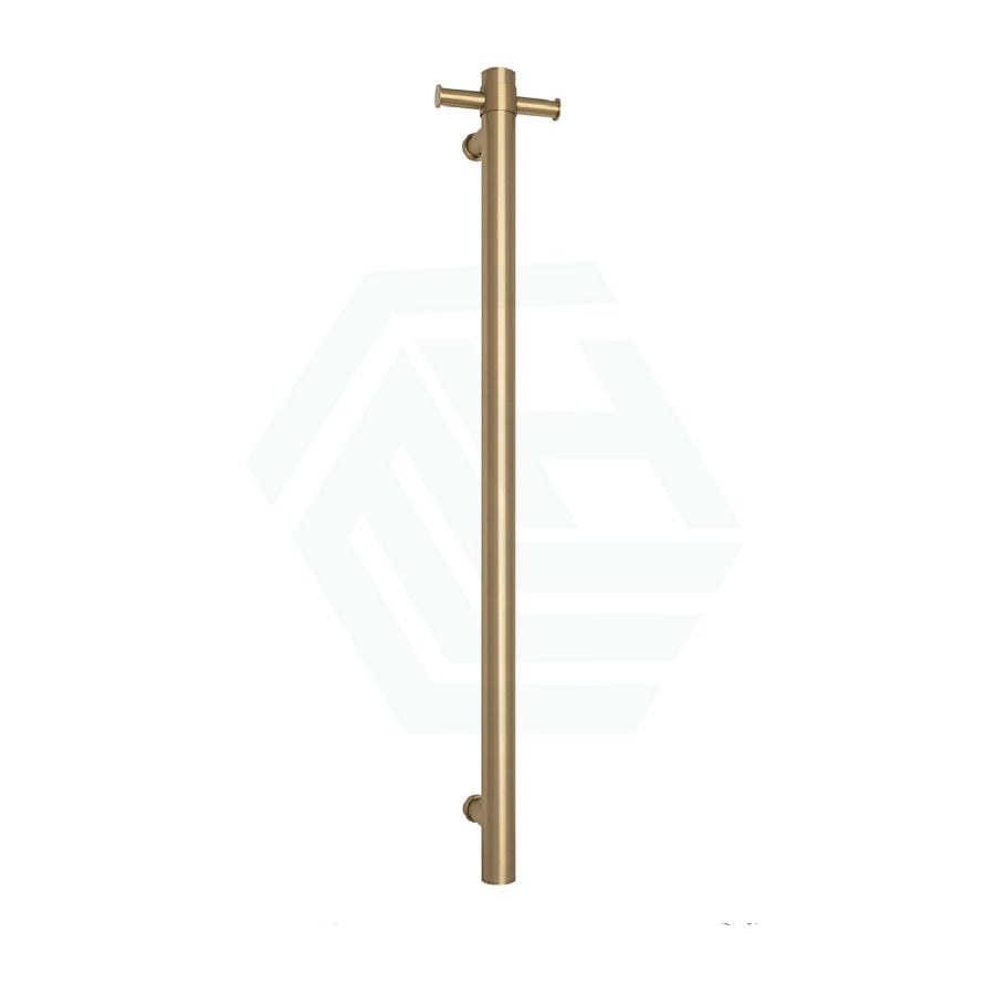 Thermogroup 900Mm Brushed Brass Round Vertical Single Heated Towel Rail Rails