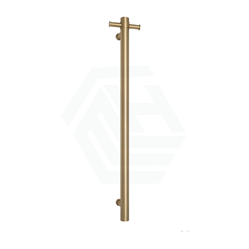 Thermogroup 900Mm Brushed Brass Round Vertical Single Heated Towel Rail Rails