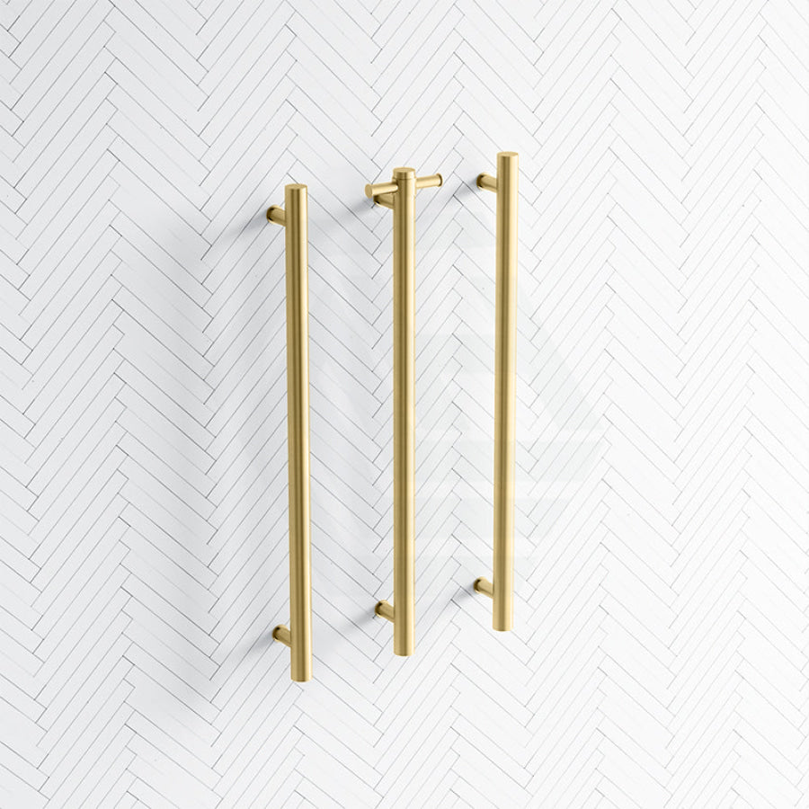 G#2(Gold) Thermogroup 12V 900Mm Brushed Brass Round Vertical 3 Single Heated Towel Rails