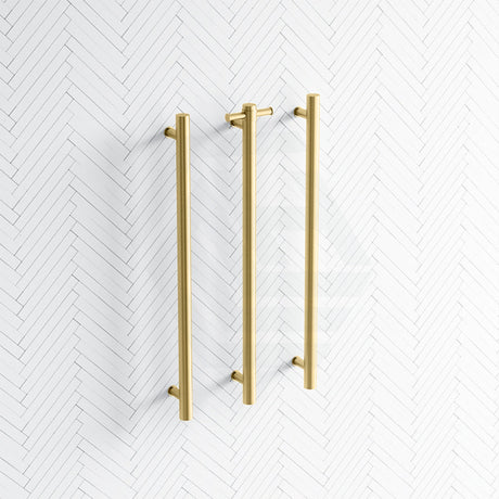 G#2(Gold) Thermogroup 12V 900Mm Brushed Brass Round Vertical 3 Single Heated Towel Rails