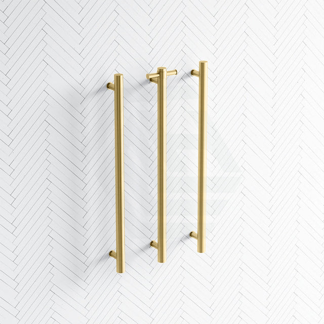 G#2(Gold) Thermogroup 12V 900Mm Brushed Brass Round Vertical 3 Single Heated Towel Rails