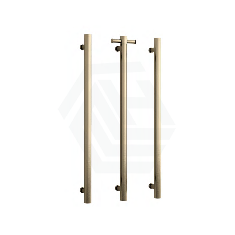 Thermogroup 900Mm Brushed Brass Round 3 Vertical Single Heated Towel Rails