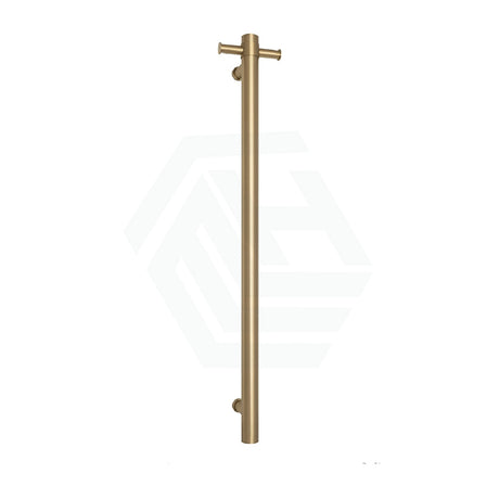 Thermogroup 900Mm Brushed Brass Round Vertical Single Heated Towel Rail Rails