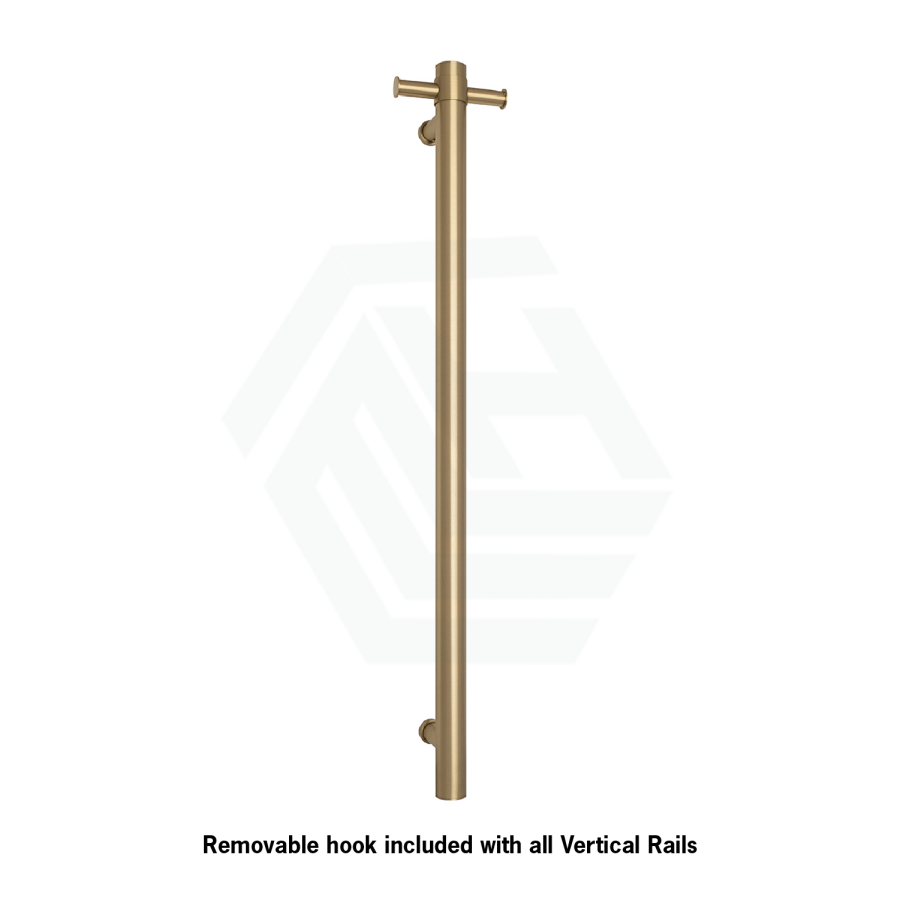 Thermogroup 900Mm Brushed Brass Round Vertical Single Heated Towel Rail Rails