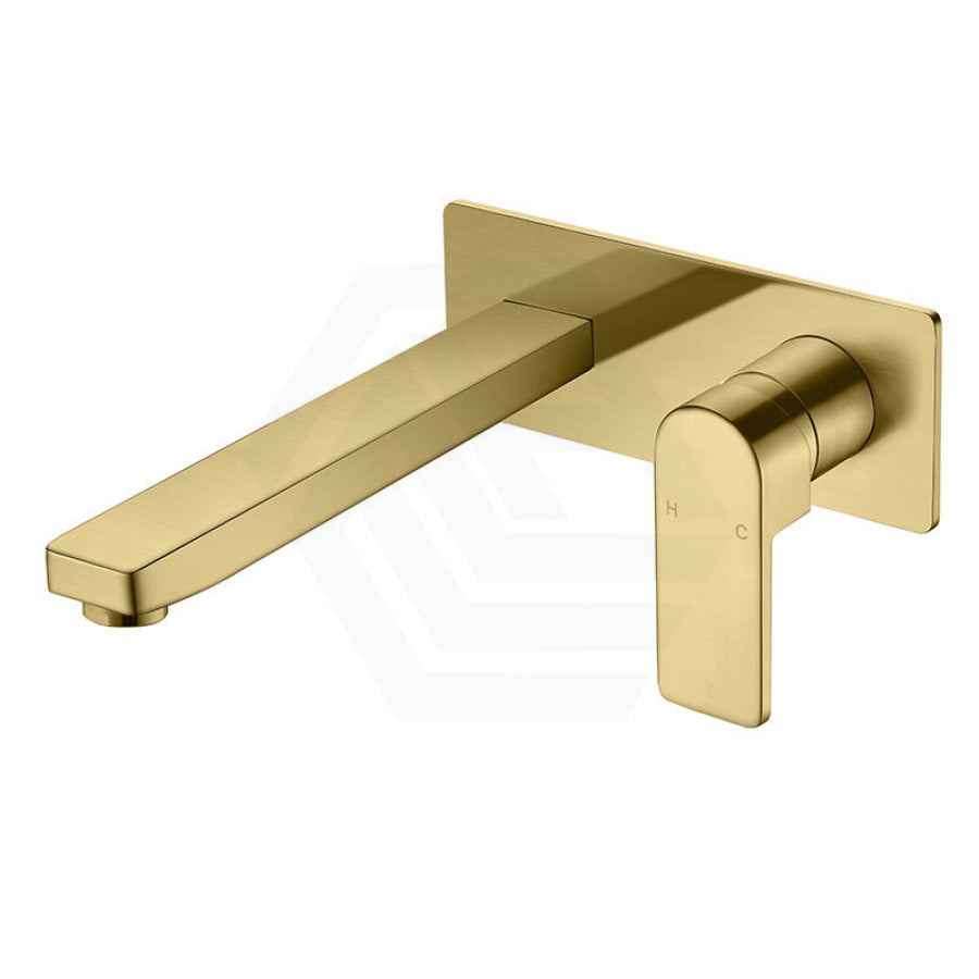 G#1(Gold) Ikon Flores Brushed Gold Square Brass Wall Mounted Mixer With Spout For Bathtub And Basin