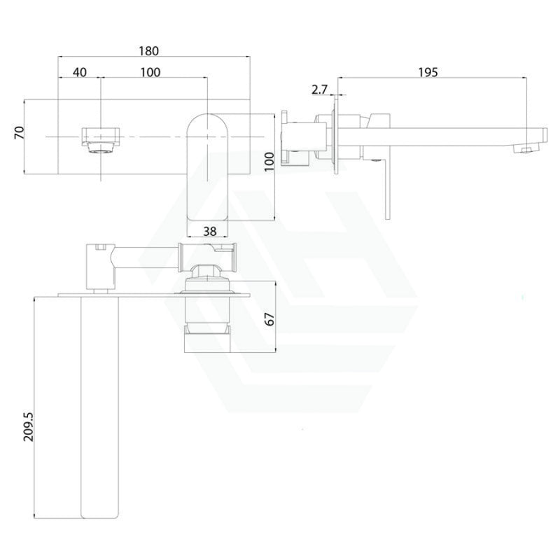 Ikon Flores Brushed Nickel Square Brass Wall Mounted Mixer With Spout For Bathtub And Basin Mixers