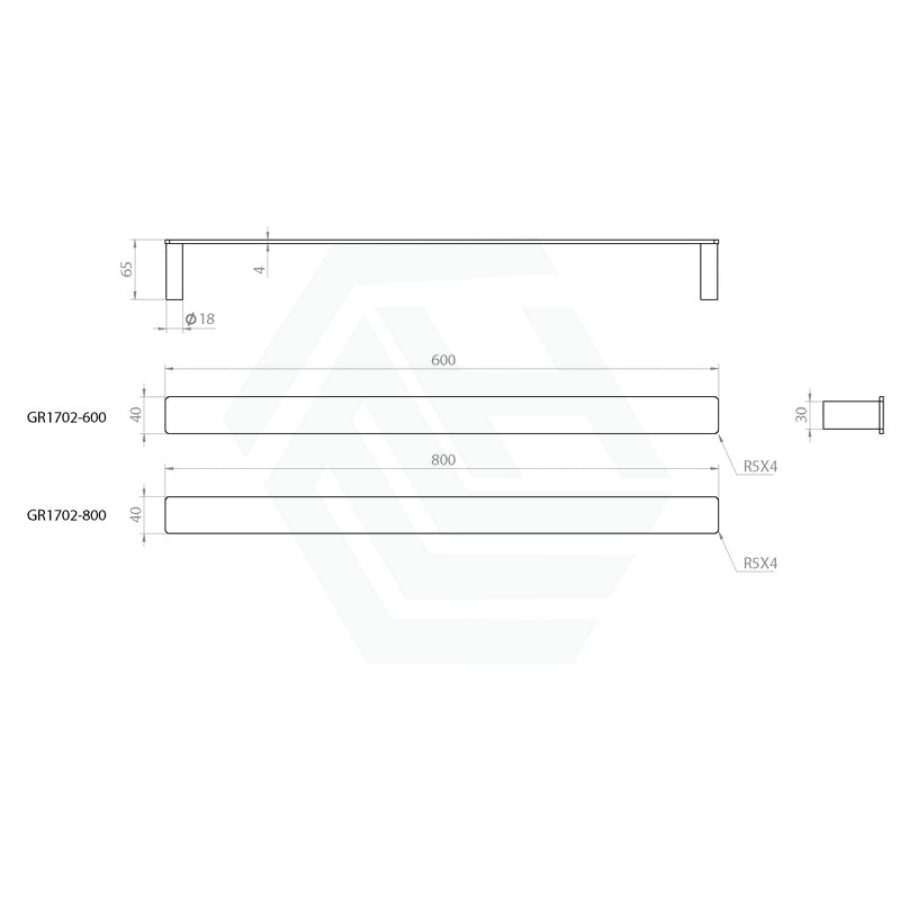 Linkware Gabe 600/800Mm Single Towel Rail Brushed Gold 800Mm Rails