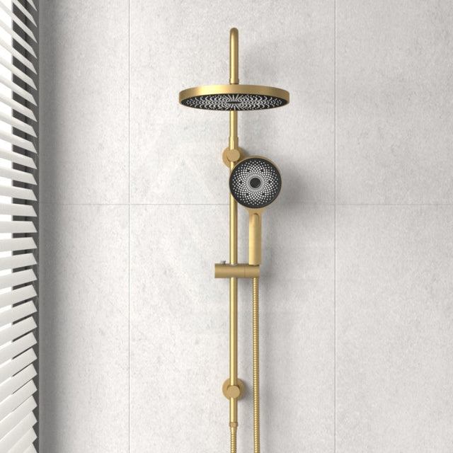 G#3(Gold) Linkware Gabe Twin Shower On Rail Brushed Gold Brushd Showers