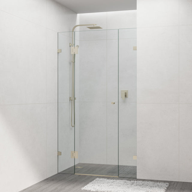 G#2(Gold) 1090-2600Mm 3 Panels Wall To Shower Screen Frameless 10Mm Glass Light Brushed Gold