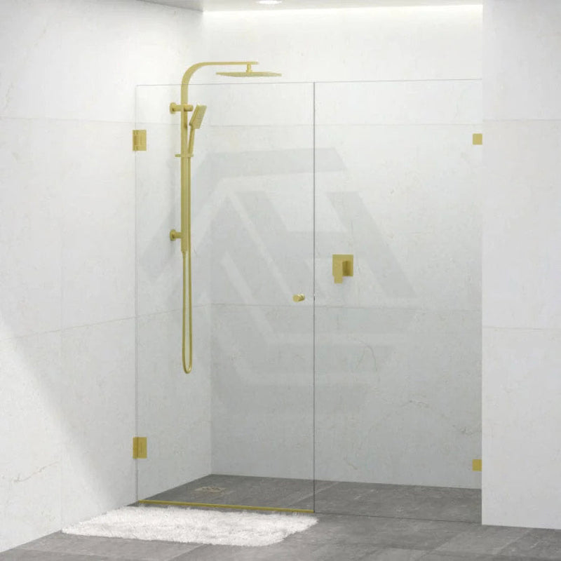 1430-1910Mm Frameless Wall To Shower Screen Door Hung With Fix Panel In Light Brushed Gold Fittings