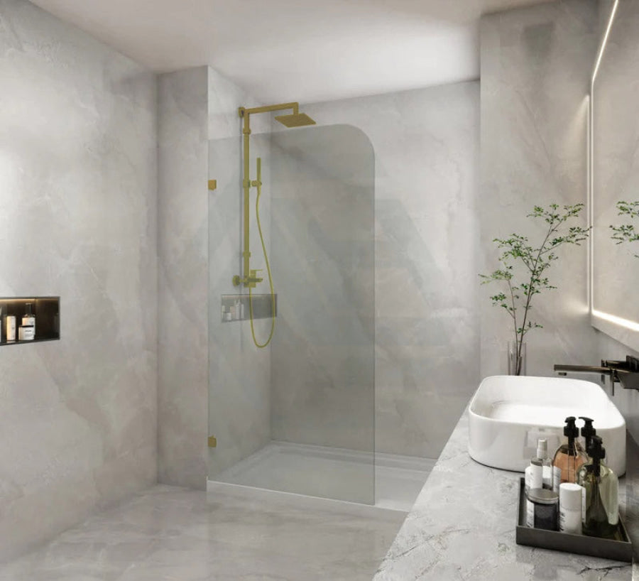 G#2(Gold) 900/1000/1200X2000Mm Frameless Curved Corner Shower Screen Single Door Fixed Panel 10Mm