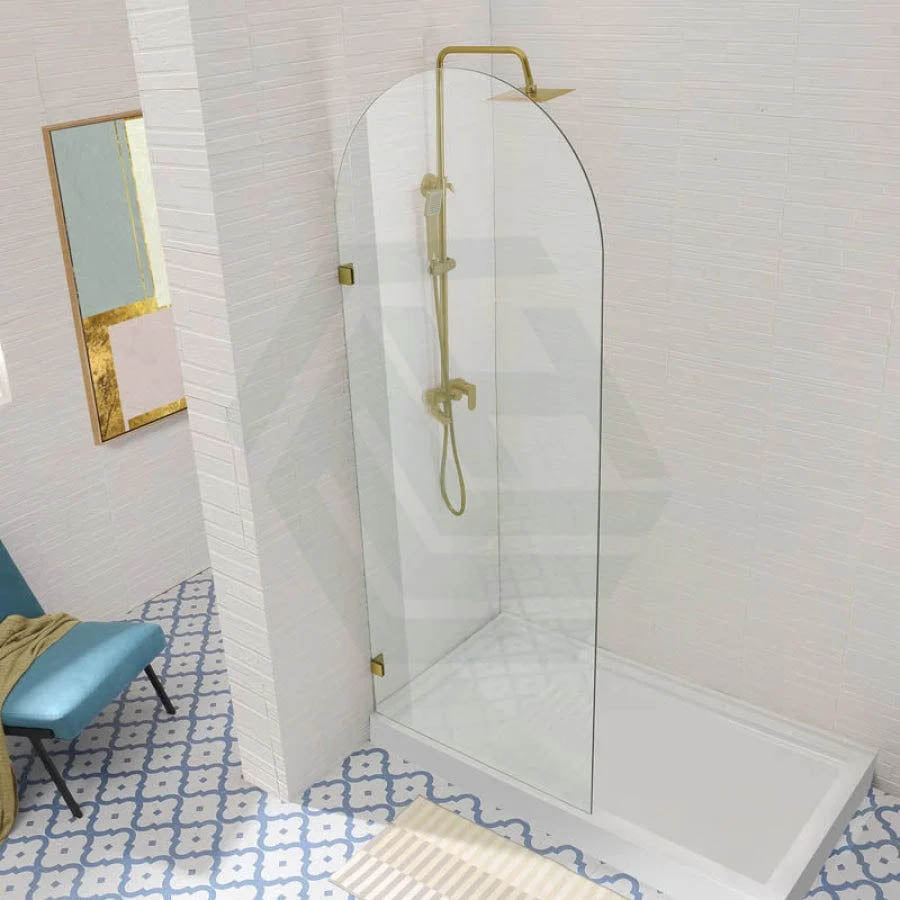 G#2(Gold) 900/1000X2200Mm Arch Frameless Shower Screen Fixed Panel Tempered Glass Light Brushed Gold