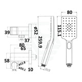 G#4(Gold) Eden Square Brushed Gold 3 Functions Handheld Shower With Wall Bracket Set Rail