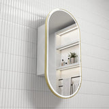 G#6(Gold) 450X900Mm Beau Monde Led Mirror Oval Shaving Cabinet Matt White Finish Brushed Gold