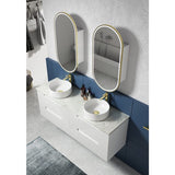 G#6(Gold) 450X900Mm Beau Monde Led Mirror Oval Shaving Cabinet Matt White Finish Brushed Gold