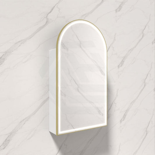 G#6(Gold) 500X900Mm Canterbury Led Mirror Arch Shaving Cabinet Matt White Finish Brushed Gold