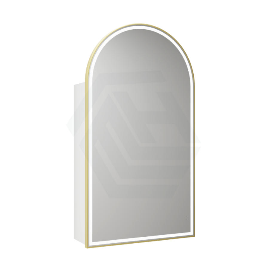 G#6(Gold) 500X900Mm Canterbury Led Mirror Arch Shaving Cabinet Matt White Finish Brushed Gold