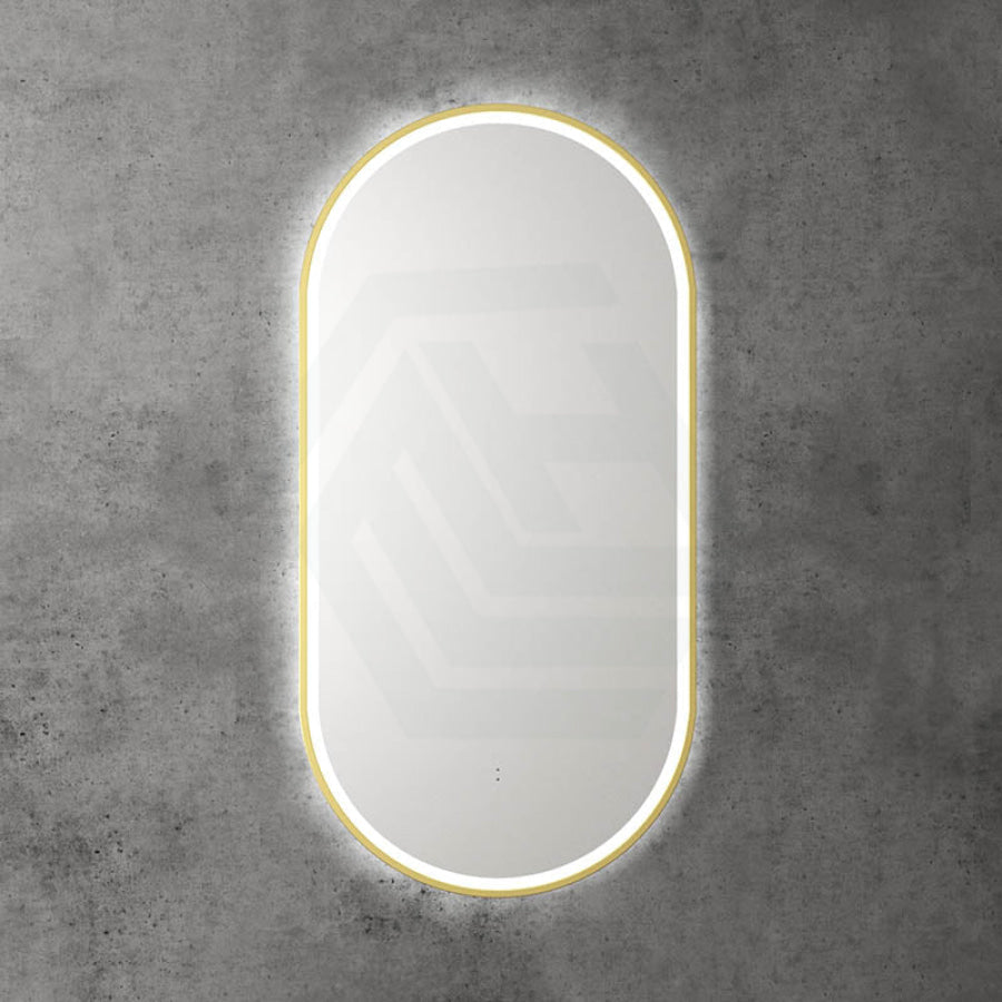 450X900Mm Beau Monde Led Mirror Oval Brushed Gold Framed Touch Sensor Backlit For Bathroom Mirrors