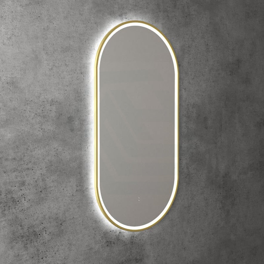 450X900Mm Beau Monde Led Mirror Oval Brushed Gold Framed Touch Sensor Backlit For Bathroom Mirrors