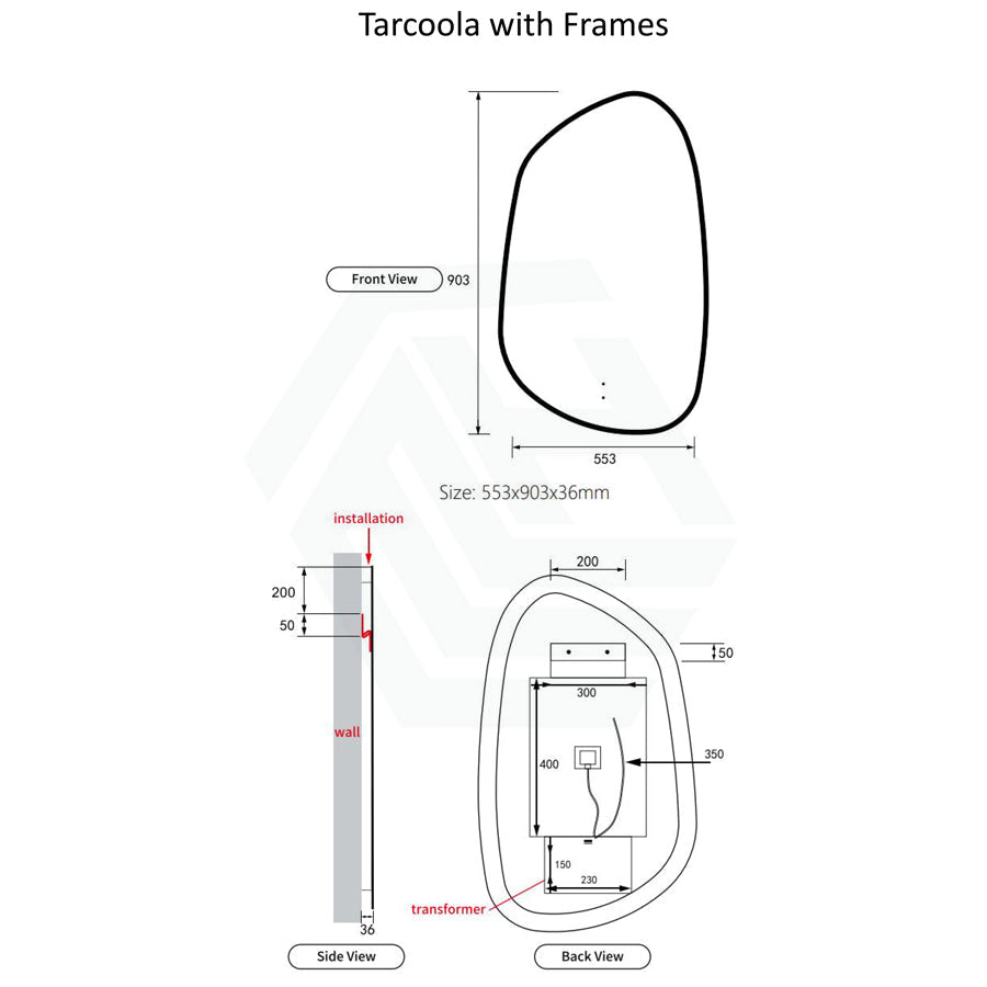 G#6(Gold) Aulic Tarcoola 553X903Mm Brushed Gold Framed Touchless Backlit Led Mirror Special Shape