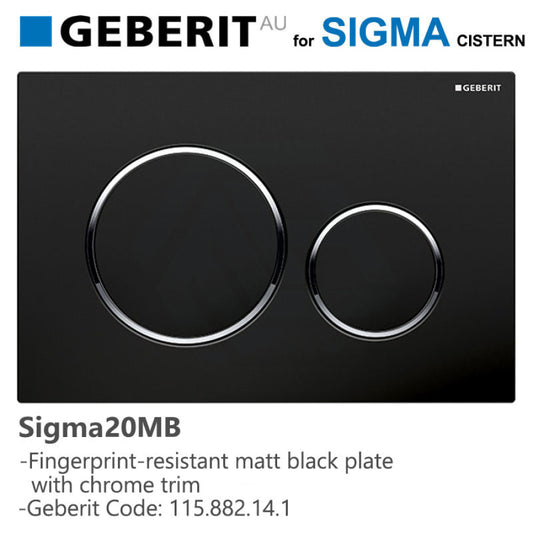 Geberit Sigma20Mb Toilet Button Fingerprint-Resistant Matt Black Plate Chrome Trim For Concealed