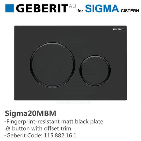 Geberit Sigma20Mbm Matt Black Plate Offset Trim Fingerprint-Resistant Button For Toilet Cistern