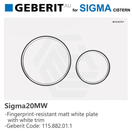 Geberit Sigma20Mw Toilet Button Fingerprint-Resistant Matt White Plate Trim For Concealed Cisterns