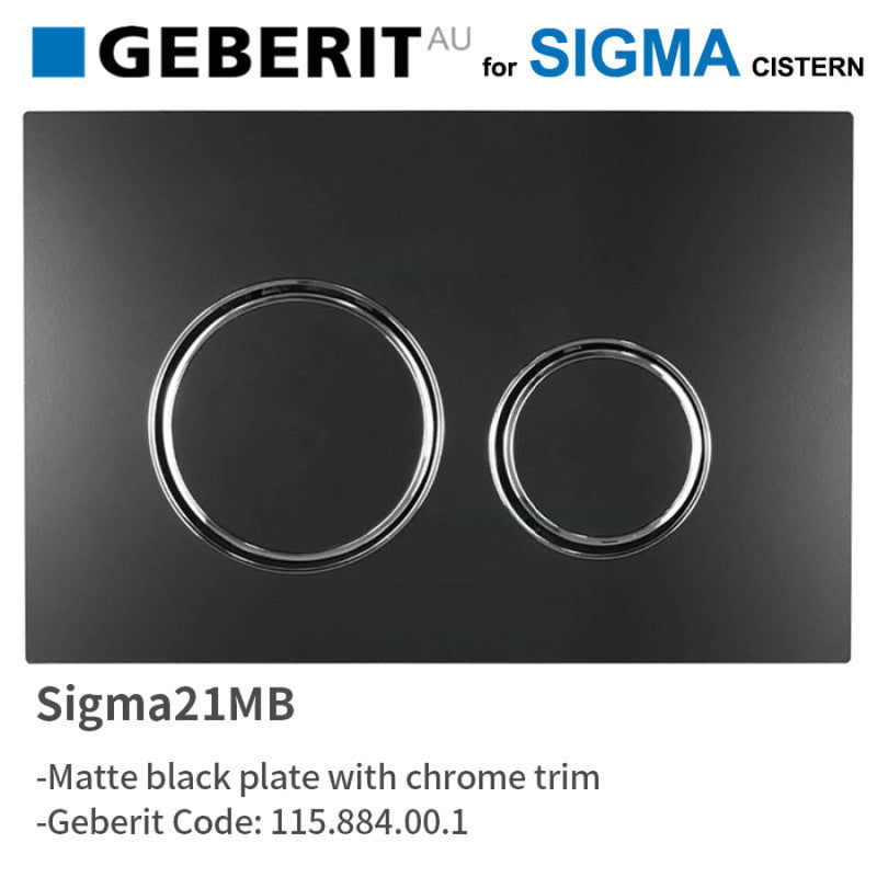 Geberit Sigma21Mb Toilet Button Matte Black Plate Chrome Trim For Concealed Cistern 115.884.00.1