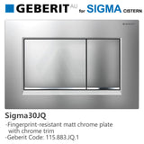 Geberit Sigma30Jq Toilet Button Fingerprint-Resistant Matt Chrome Plate Trim For Concealed Cistern