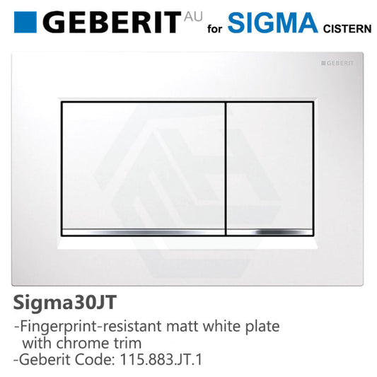 Geberit Sigma30Jt Toilet Button Matt White Plate Chrome Trim For Concealed Cistern 115.883.Jt.1