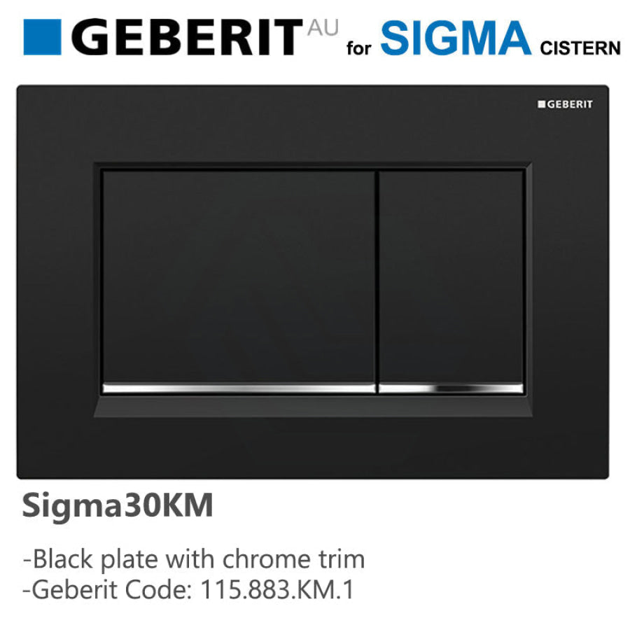 Geberit Sigma30Km Toilet Button Black Plate With Chrome Trim For Concealed Cistern 115.883.Km.1