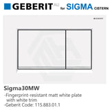 Geberit Sigma30Mw Toilet Button Fingerprint-Resistant Matt White Plate Trim For Concealed Cistern