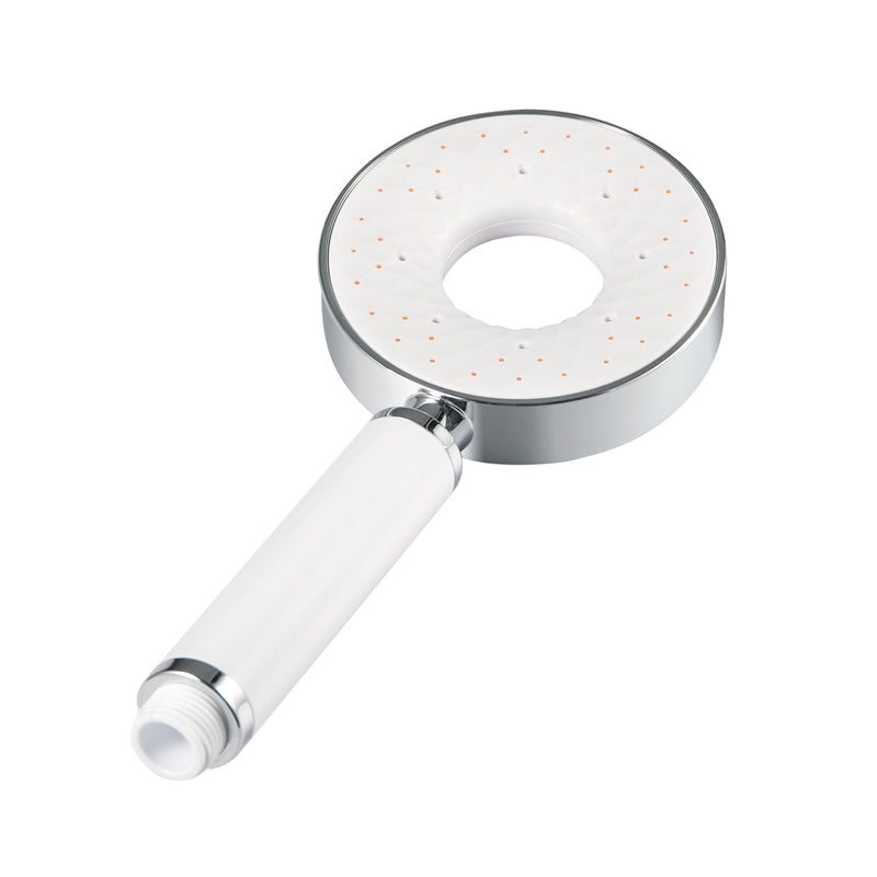 Round White & Chrome Abs 3 Functions Handheld Shower Head Only Hollow Design Bathroom Products