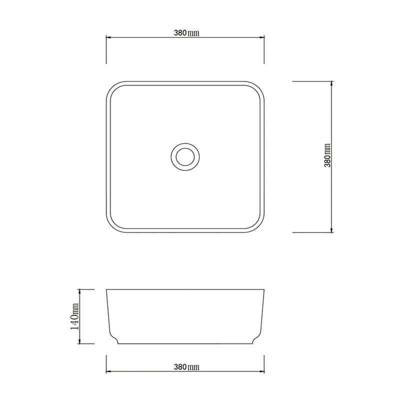 380x380x140mm Square Porcelain Above Counter Basin Bathroom Wash Art Basin