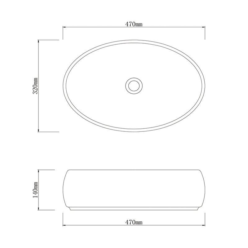 470x320x140mm Oval Porcelain Above Counter Basin Bathroom Wash Art Basin