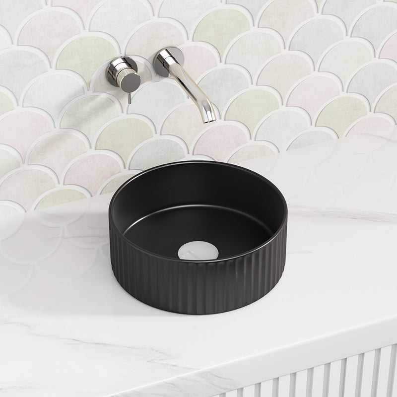 300x300x110mm Round Above Counter Ceramic Basin Matt Black